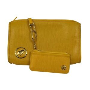 Hunting World Sporting World Yellow Leather Clutch and Coin Pouch Set Italy